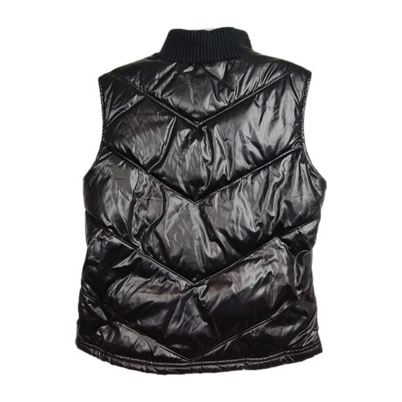 Old Navy Puffer Vest Women's Size M Shiny Black Insulated Full-Zip - Picture 2 of 8